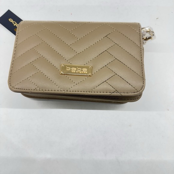 bebe Handbags - BeBe Los Angeles Sophia Crossbody Small Taupe‎ Quilted Bag Purse Chain Strap NEW